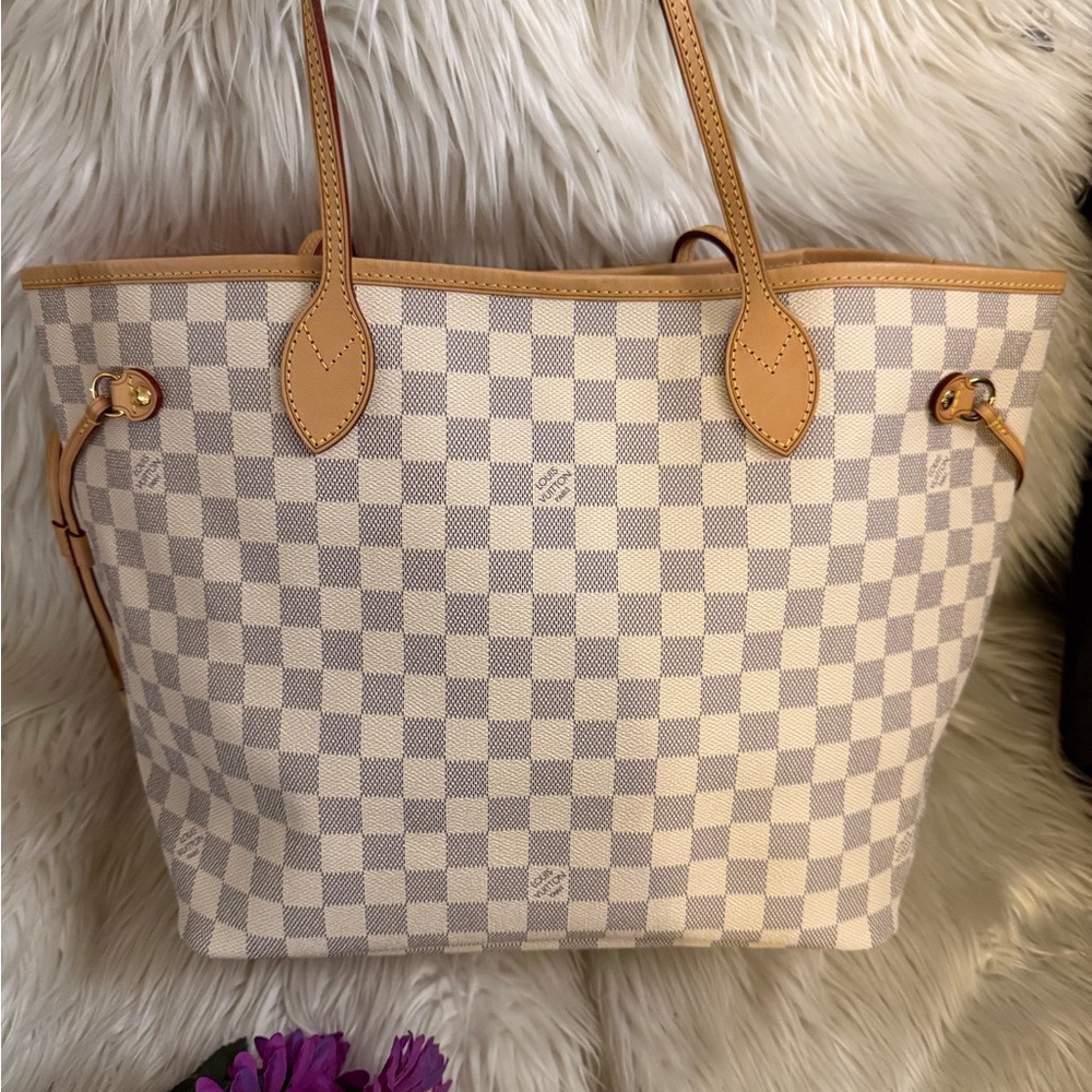 Louis Vuitton White and Tan Checkered Shoulder Bag